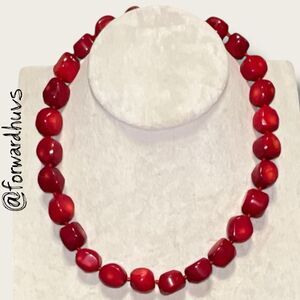 LUC 925 Sterling Silver Necklace – Dyed Red Coral – Chunky Hand-Knotted Strand